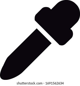 Dropper- oder Dropper-Dosierungssymbol in diagonaler Lage, in schwarzer Vektorillustration mit weißem Hintergrund