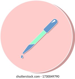 Dropper equipment and droplet on pink circle background with brown shadow vector icon