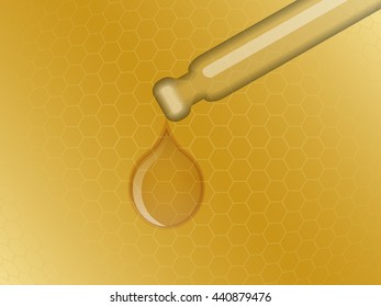 dropper with falling drop of oil on a gold background