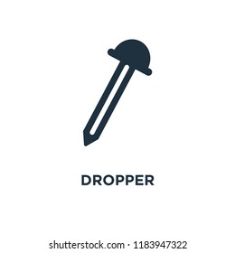 Dropper icon. Black filled vector illustration. Dropper symbol on white background. Can be used in web and mobile.