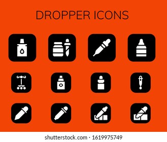 dropper icon set. 12 filled dropper icons.  Simple modern icons such as: Eyedropper, Dropper, Pipette, Eye Eye drops