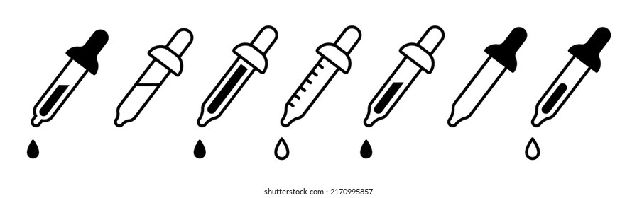 Dropper icon set. Tincture picker icon collection. Pipette signs set. Sign design. Dropper isolated icons. Vector illustration