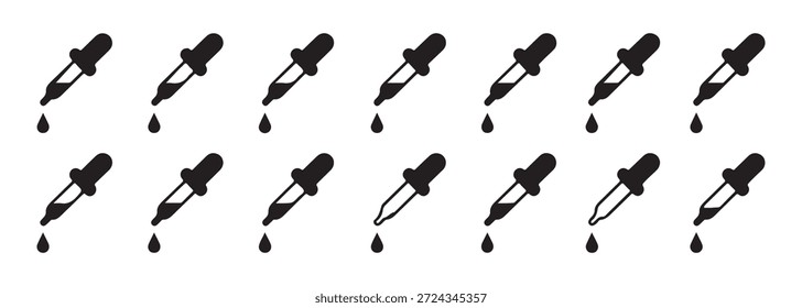 Conjunto de iconos de cuentagotas aislados sobre fondo blanco. Símbolo médico de pipeta para proyectos de medicina y ciencia.
