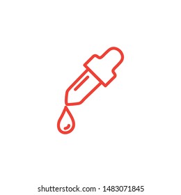 Dropper Line Red Icon On White Background. Red Flat Style Vector Illustration.