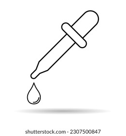 Dropper liquid shadow icon, medicine health tool web symbol, test fluid design vector illustration .