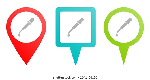 dropper. Multicolor pin vector icon, diferent type map and navigation point.