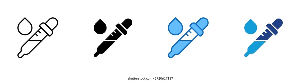 Vector de diseño de íconos de estilo múltiple - gotero médico con una gota líquida que representa la medición de dosis y la medicina líquida