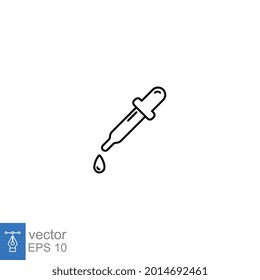 Dropper picker lab Line icon style. Pipette with liquid eye dropper medical. Droplet test in science chemical laboratory for web, app symbol. Vector illustration. Design on white background. EPS 10
