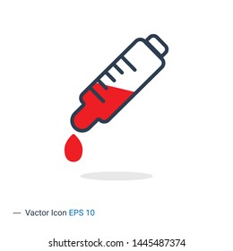 Dropper pipette icon. Outline pipette icon. Pipette vector, medicine bottle icon. Plastic medical syringe needle, Vector illustration isolated on white background