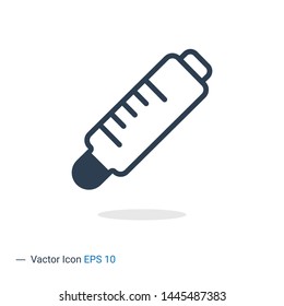 Dropper pipette icon. Outline pipette icon. Pipette vector, medicine bottle icon. Plastic medical syringe needle, Vector illustration isolated on white background