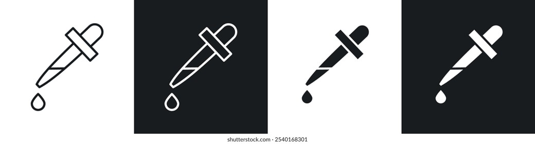 Dropper pipette icon set. Vector symbols in black and white colors.