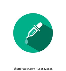 Dropper pipette icon with shadow on a green circle. Vector pharmacy illustration