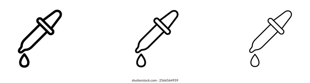 Dropper pipette icon in tree different line stroke sizes.
