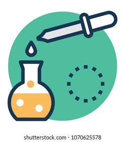 
Dropper pouring liquid into erlenmeyer flask in lab, flat vector icon 
