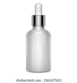 Dropper Serum Bottle. Essential Vial 3d Mockup. Clear Silver Metal Glass Eyedropper Packaging for Treatment E Liquid. Luxury Moisture Pot Mockup for Collagen Essence. Aromatherapy Jar.