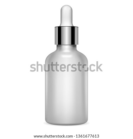 Dropper Serum Bottle. Essential Vial 3d Mockup. Clear Silver Metal Glass Eyedropper Packaging for Treatment E Liquid. Luxury Moisture Pot Mockup for Collagen Essence. Aromatherapy Jar.