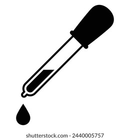 Dropper vector flat pictogram illustration. Pipette and drop sign. Tincture picker icon. Laboratory analysis symbol. Isolated on white background.