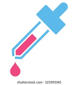 Dropper vector icon. Style is bicolor flat symbol, pink and blue colors, rounded angles, white background.