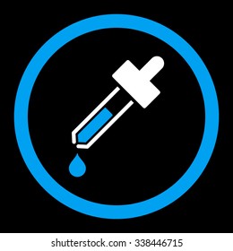 Dropper vector icon. Style is bicolor flat rounded symbol, blue and white colors, rounded angles, black background.