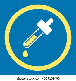 Dropper vector icon. Style is bicolor flat rounded symbol, yellow and white colors, rounded angles, blue background.