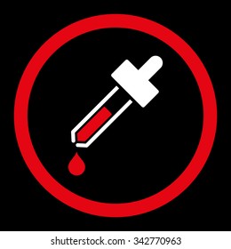 Dropper vector icon. Style is bicolor flat rounded symbol, red and white colors, rounded angles, black background.