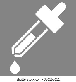 Dropper vector icon. Style is flat symbol, white color, rounded angles, gray background.