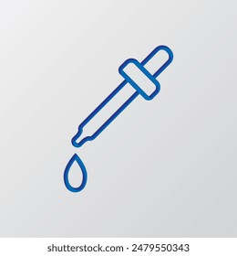 Dropper and water drop simple icon vector. Flat design. Paper cut design. Cutted blue symbol with shadow. Gray background.ai