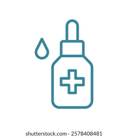 Dropping bottle icon with a clean and modern aesthetic, ideal for pharmaceutical graphics, laboratory infographics, and medical UI designs