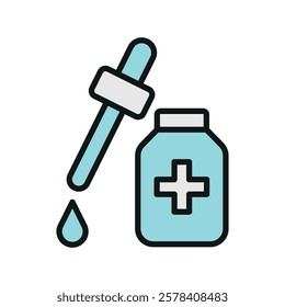 Dropping bottle icon with a clean and modern aesthetic, ideal for pharmaceutical graphics, laboratory infographics, and medical UI designs