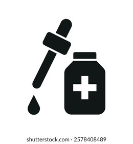 Dropping bottle icon with a clean and modern aesthetic, ideal for pharmaceutical graphics, laboratory infographics, and medical UI designs