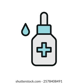 Dropping bottle icon with a clean and modern aesthetic, ideal for pharmaceutical graphics, laboratory infographics, and medical UI designs