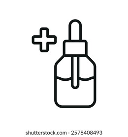 Dropping bottle icon with a clean and modern aesthetic, ideal for pharmaceutical graphics, laboratory infographics, and medical UI designs