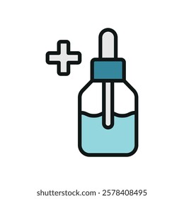 Dropping bottle icon with a clean and modern aesthetic, ideal for pharmaceutical graphics, laboratory infographics, and medical UI designs