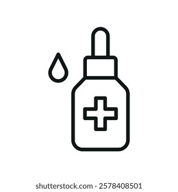 Dropping bottle icon with a clean and modern aesthetic, ideal for pharmaceutical graphics, laboratory infographics, and medical UI designs