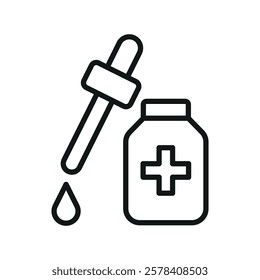 Dropping bottle icon with a clean and modern aesthetic, ideal for pharmaceutical graphics, laboratory infographics, and medical UI designs