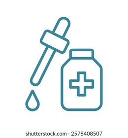 Dropping bottle icon with a clean and modern aesthetic, ideal for pharmaceutical graphics, laboratory infographics, and medical UI designs