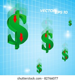 dropping money sign with red arrow