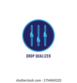 Plantilla de diseño del logotipo de Dropqualizer. El concepto de gotitas líquidas y logotipo del ecualizador. Aislado sobre fondo blanco. Tema de color azul. 