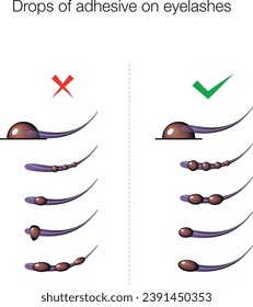 Caídas de adhesivo sobre las pestañas. Guía de extensión de Eyelash. Tutorial para extensiones de latigazos.