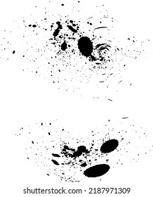 Botas de tinta negra en un fondo blanco. La mancha de tinta redonda y desordenada se extendió lentamente desde el centro, Resumen de los antecedentes creativos. El negro aislado cae sobre un fondo blanco. Las gotas negras gotean desde