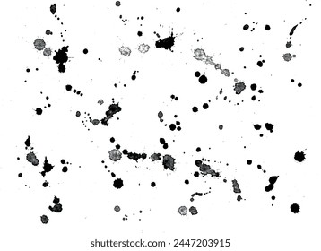 Drops of black paint on a white background. Vector image of watercolor splashes isolated. Set collection of ink.