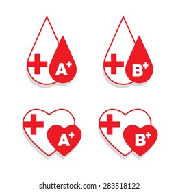 Drops of blood with typed blood groups