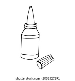 drops in a bottle hand drawn doodle. vector, scandinavian, nordic, minimalism, monochrome. icon. medicine, runny nose, health, treatment.