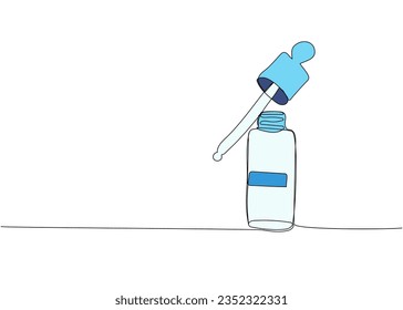 Drops in a bottle with a pipette, serum, cosmetic product one line color art. Continuous line drawing of pharmacy, healthcare, drop therapy, medical, pharmacy, health, medicine, therapy, treatment
