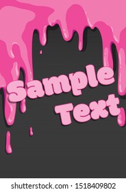 Drops of bright pink paint flow down on a black background. Abstract pattern. Vertical page layout for advertising. Empty space for text.