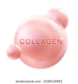 Drops collagen serum vector illustration 3D vitamins. Skin care cosmetics, vitamins, lotions isolated on white background.