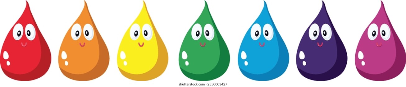 
Drops of Color Making a Rainbow Vector Cartoon illustration. Beautiful ROYGBIV droplets design on white background 
