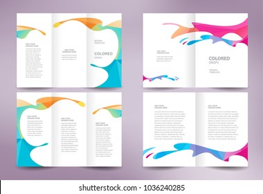 Drops colored liquid Brochure design template booklet and tri-fold set