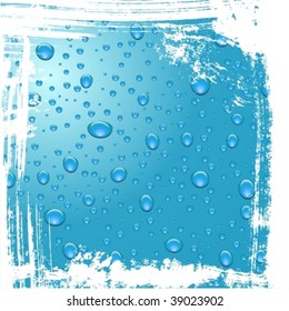 Caídas de rocío. Borde de fondo. El agua cae sobre el fondo azul.