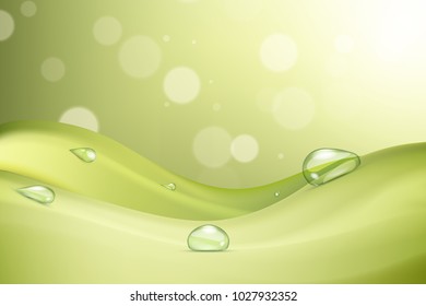 Drops of dew on green grass in the sunlight, eco disgn background